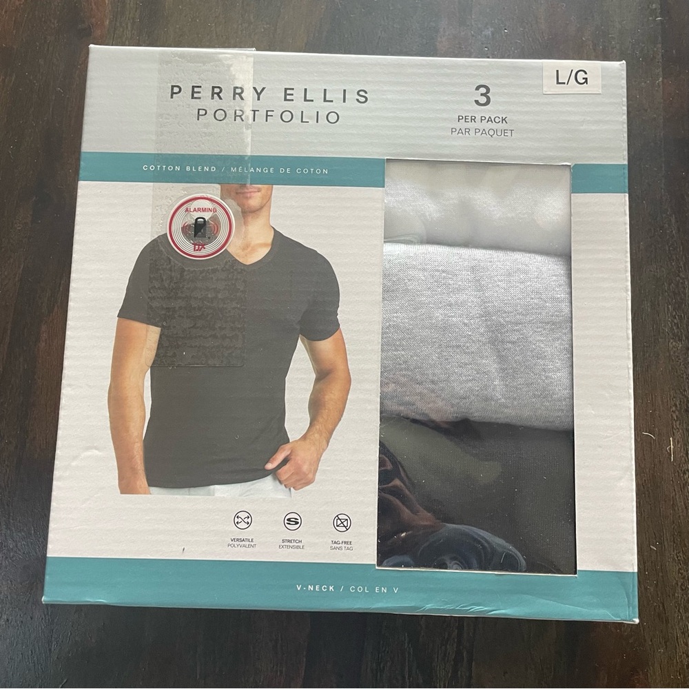 NEW Perry Ellis Portfolio Men's T-Shirt Set - Black, White, Gray, Size Large